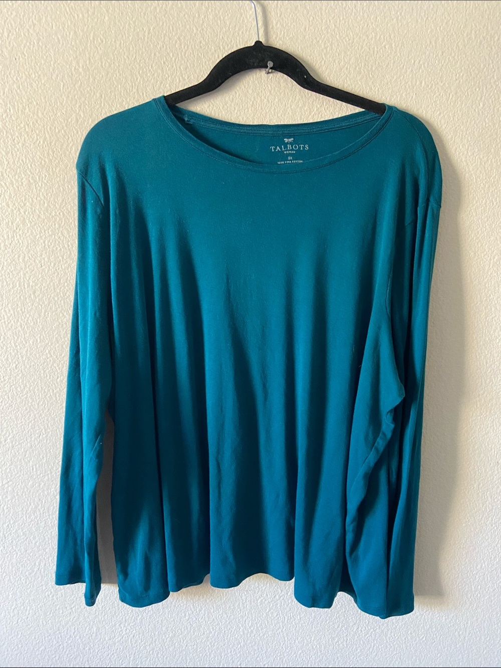 Talbots Teal-Blue Long Sleeve Crew Neck Top